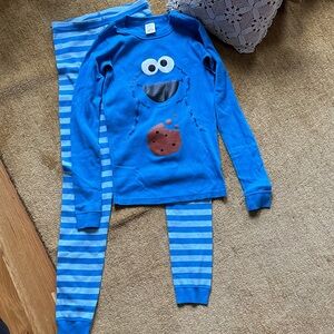 Hanna Andersson Blue Striped Pajama Set,Cookie Monster /Sesame Street, size 12